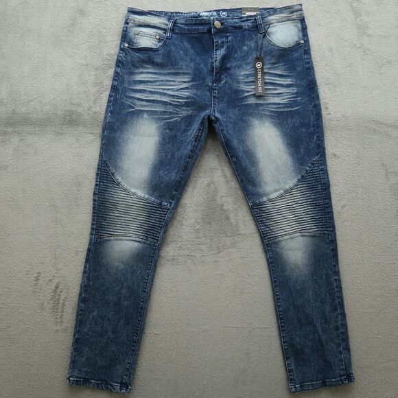 Mecca Moto Jeans Men's 40X32 Blue Stretch Fit Denim Zip Fly Acid Wash New NWT - Picture 1 of 13